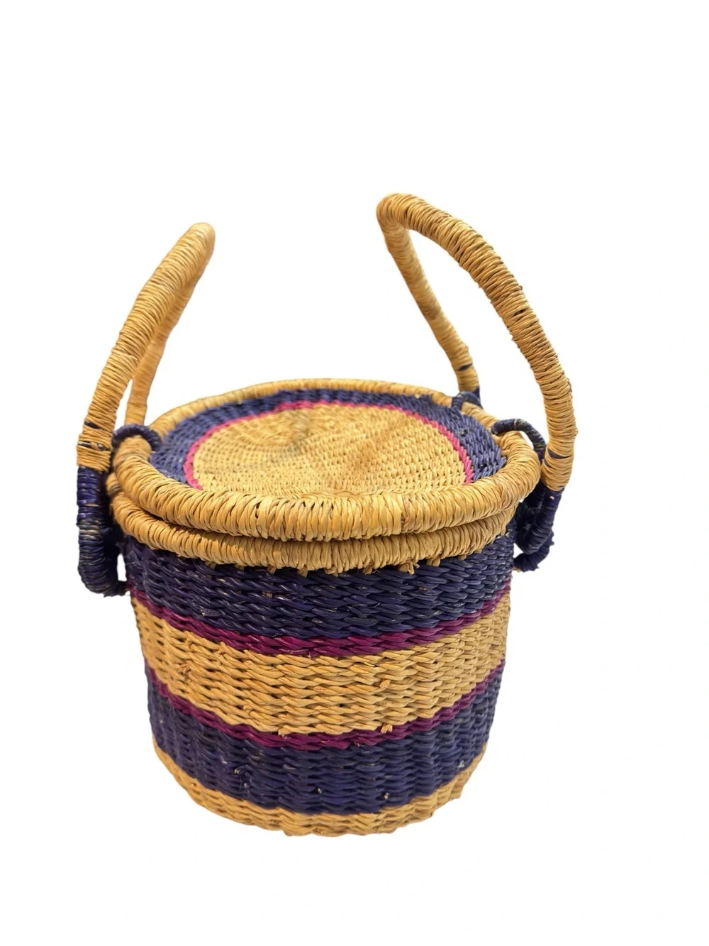 VTG Globebin Hand Woven Artisan Picnic Basket Bolga Del Ray Style